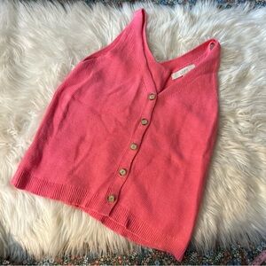 Vibrant Coral Pink button up Knit tank Sweater